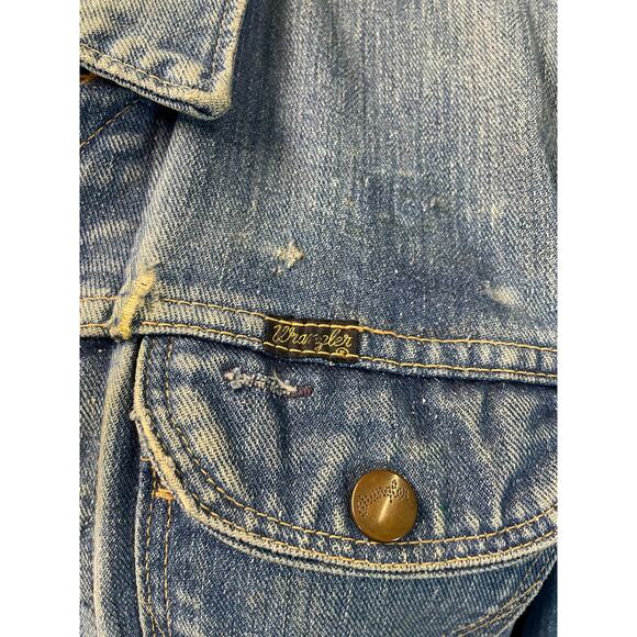 Vtg 1970s Wrangler Beaded Native American Med Wash Denim Jacket Honest Wear - Picture 6 of 16